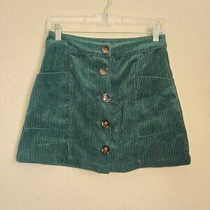 Topshop Button Front Corduroy Academia Skirt Front Pockets Forest Green Size 4